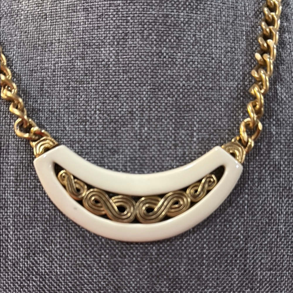 Gold and Cream Statement Necklace with Intricate Centerpiece